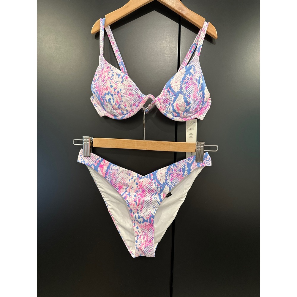 Aqua Swim Pink Blue Snakeskin Underwire Bikini Set XS Bloomingdales Exclusive